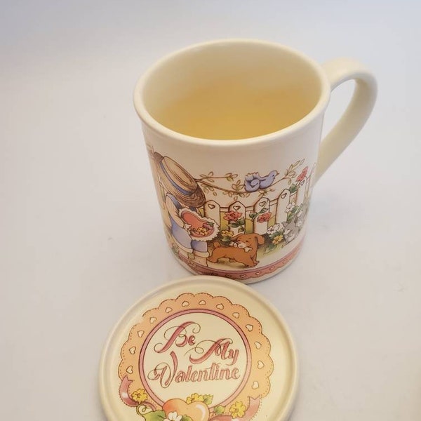 Vintage Be My Valentine mug cup with coaster! 1990 Country Kids mug cup Valentines Day mug with matching coaster! Watkins 6186