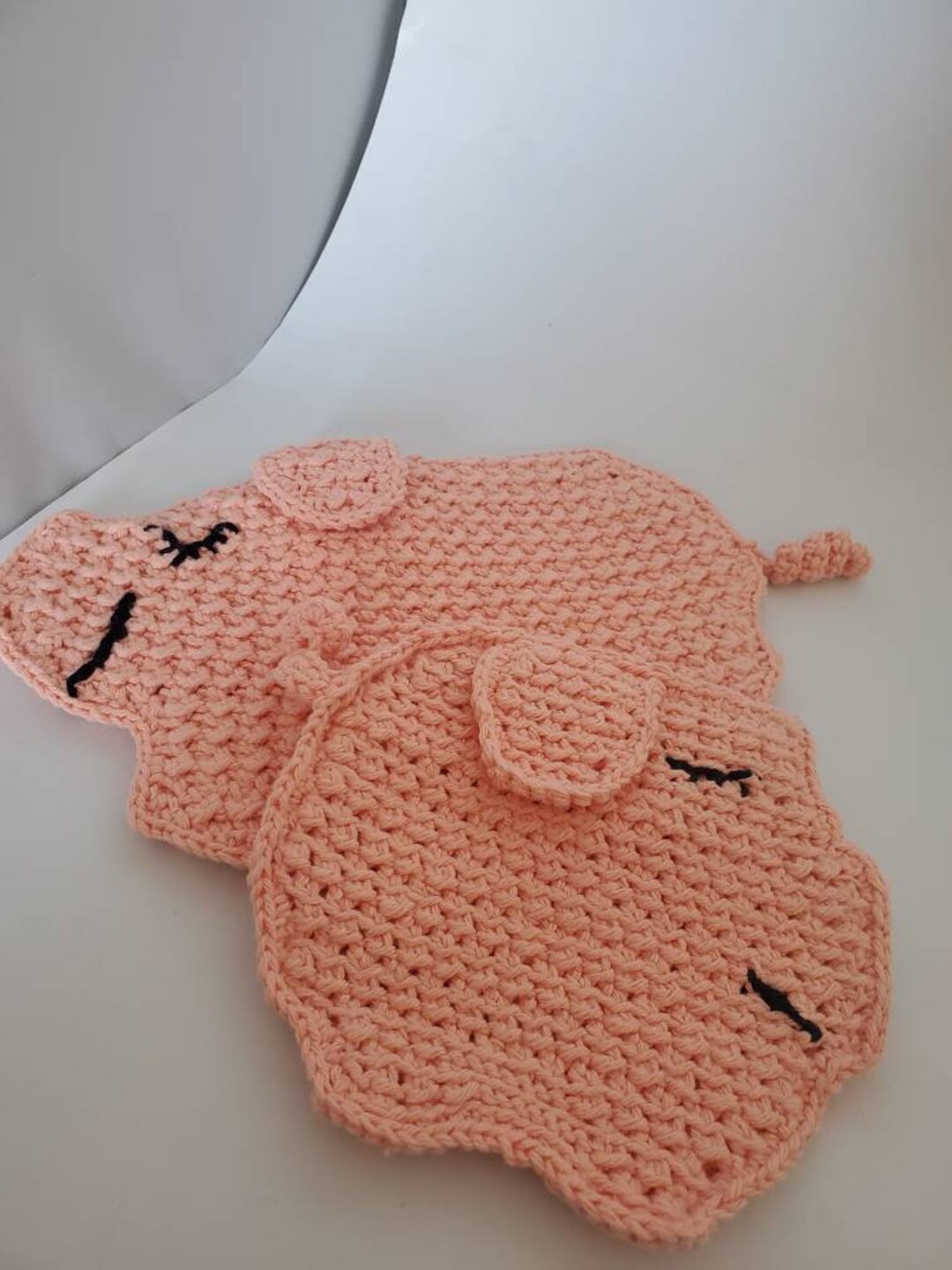 Vintage Pink Pig Potholders Trivets Set of Two Hand Crotched Etsy