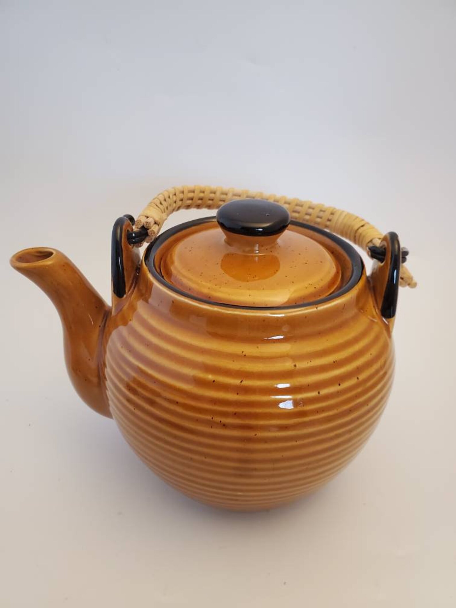 Vintage Speckled Pottery Teapot With Bamboo Handle Japan Etsy India