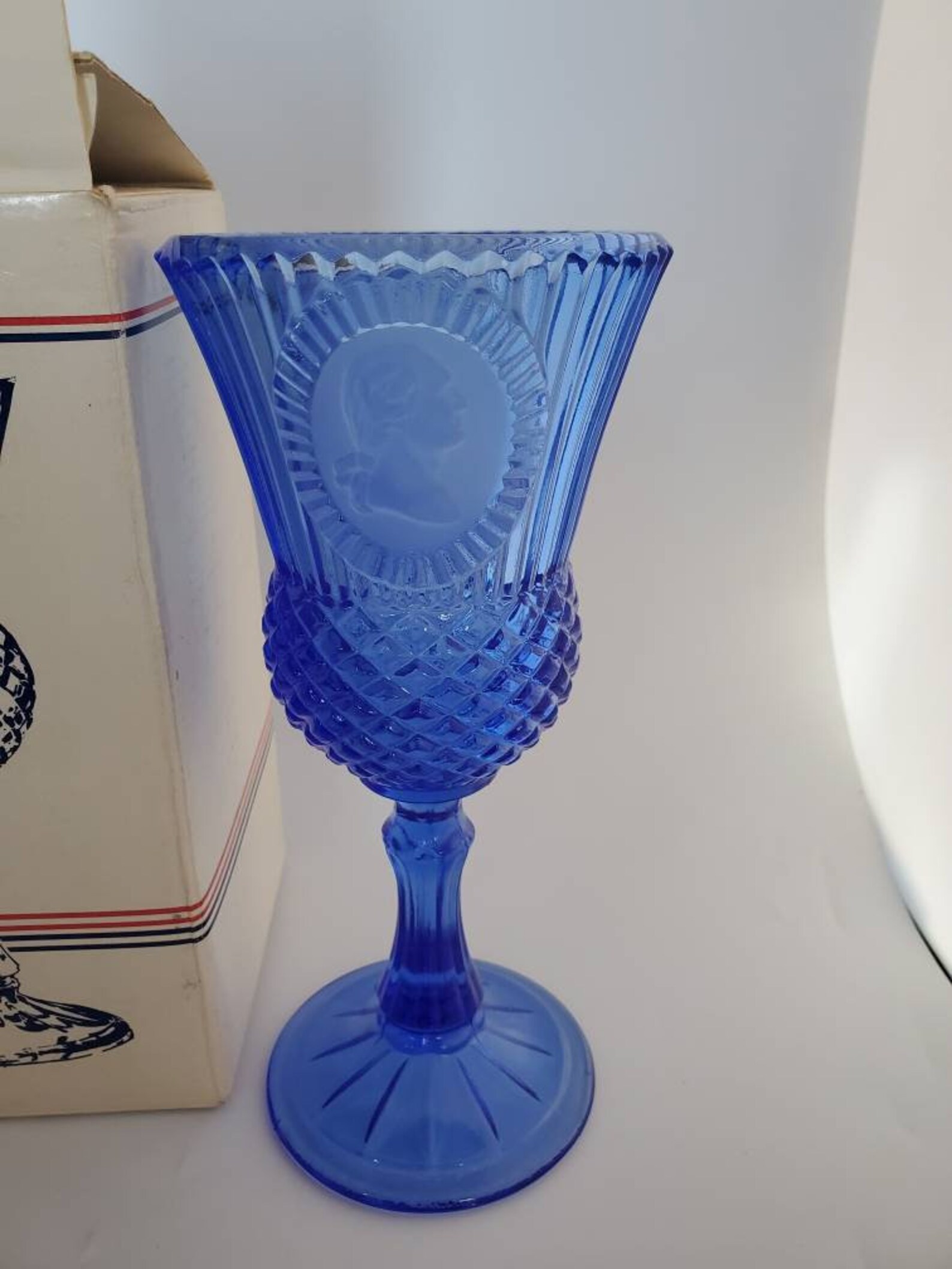 Vintage Avon Fostoria Blue Glass Washington Goblet Etsy