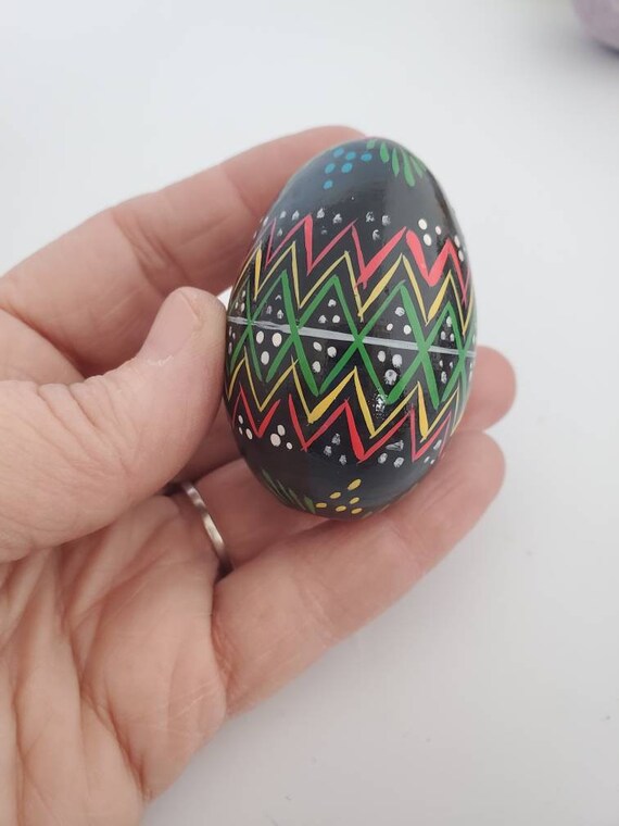 Vintage Folk Art Hand Painted Wood Egg Beautiful Stunning Egg for