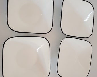 Vintage Corelle Vitrelle Schalen, 4er Set Müsli Suppenschalen schwarz weiß quadratisch