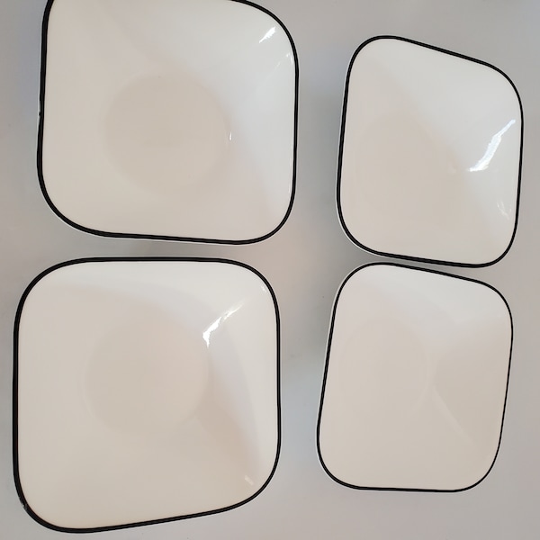 Vintage Corelle Vitrelle bowls, set of 4 cereal soup bowls black and white square