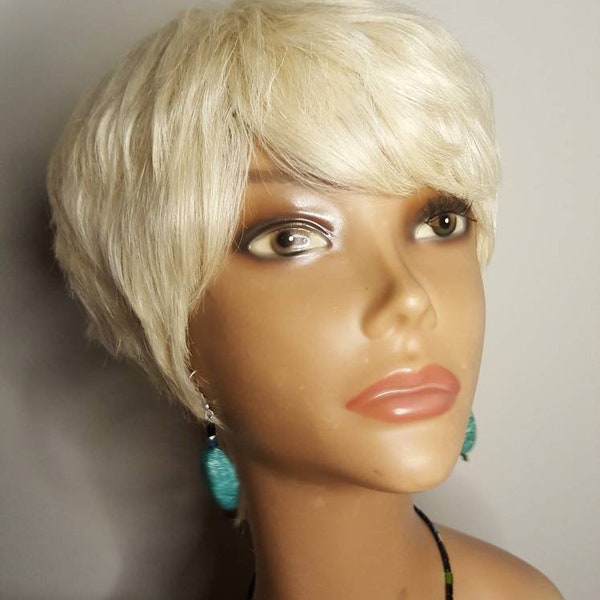 New Handmade 27 Piece Human Hair Wig color #613 platinum blonde