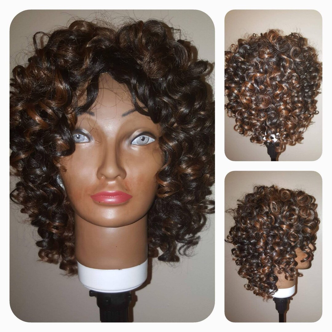 New Handmade Human Hair Mix Curly Wig Color 1b/30 Etsy