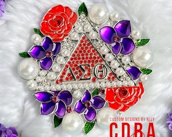 Delta in Bloom- Delta Sigma Theta Violet Pearls Roses Large Brooch Pin