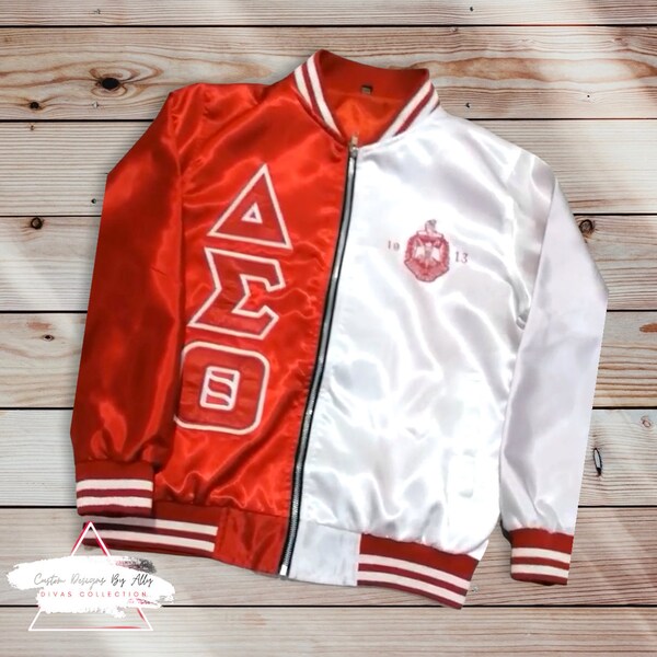 Delta Sigma Theta ricamato colorblocked raso bomber