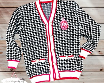 Delta Sigma Theta Embroidered Houndstooth Striped Cardigan