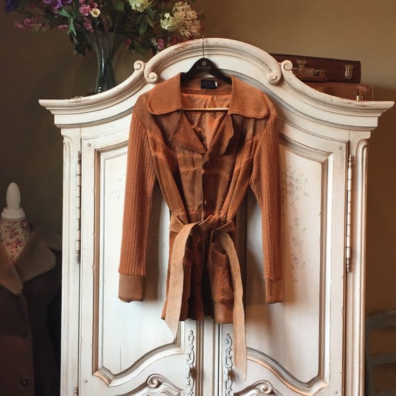 70s Boho Knit Suede Jacket
