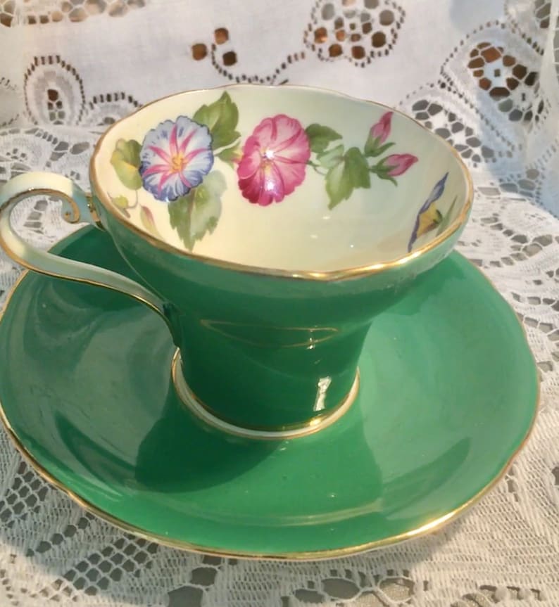 Vintage tea Cup, Tea Cup Aynsley Corset shape tea cup Morning Glory in