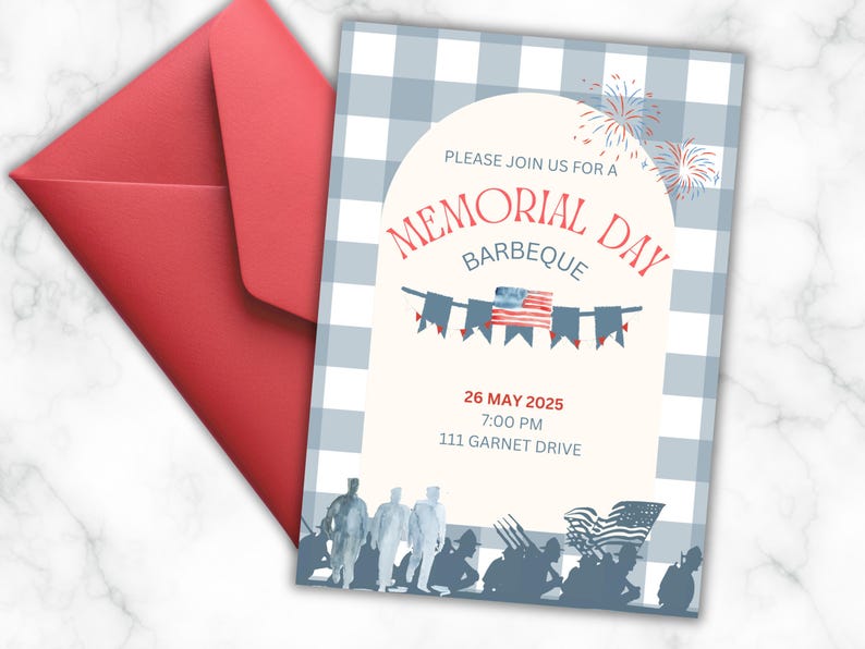 Memorial Day BBQ Invitation Digital Template Minimalistic Memorial Day ...