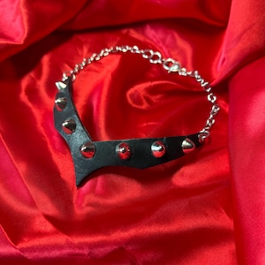 Studded leather choker necklace