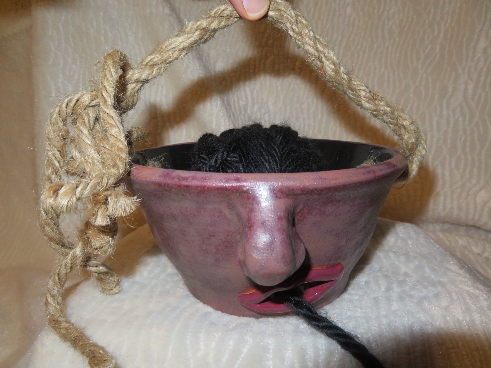 Handmade Ceramic Yarn Bowl Funny Face Wheelthrown Knit Etsy