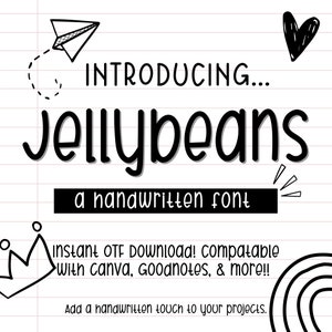 Jellybeans : police manuscrite, police simple, OTF, police Goodnotes, police Canva, notes numériques, planification numérique