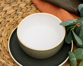 Green & White Bowl, Tableware, Dinnerware, Handmade Ceramic Bowl, Ceramic Bowl, Soup Bowl, Salad Bowl, Cereal Bowl, Handmade Gift