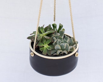 Ceramic Hanging Planter, Handmade Hanging Planter, Hanging Pot, Succulent Planter, House Planter, Black Planter, Hanging Plant Holder