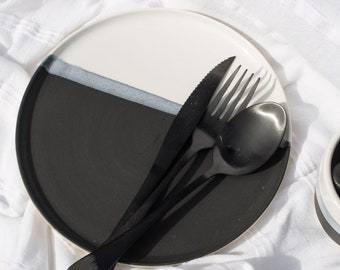 Black & White Plate, Dinner Plate, Tableware, Dinnerware, Handmade Ceramic Plate, Ceramic Plate, Modern Plate, Handmade Gift