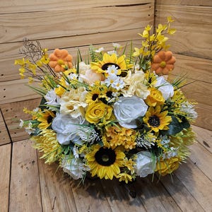 Cemetery flowers - spring flowers- gravesite decor - spring flowers - cemetery saddle - spring saddle - sunflower saddle - wildflower saddle