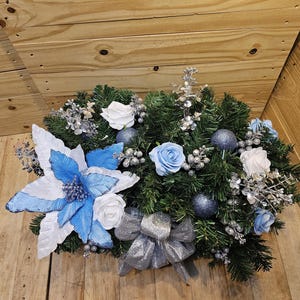 Cemetery flowers - Christmas grave flowers - gravesite decor - headstone flowers - cemetery saddle - tombstone saddle - poinsettia saddle