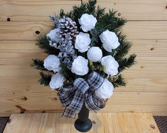 Cemetery flowers - cemetary flowers - winer cemetery flowers - Christmas flowers - flowers for grave - winter flowers - Christmas vase