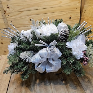 Cemetery flowers - Christmas grave flowers - gravesite decor - Christmas flowers - cemetery saddle - Christmas saddle - Christmas decor