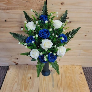 Cemetery flowers - cemetary flowers - cemetery cone - father's day flowers - flowers for grave - memorial day flowers - blue & white roses