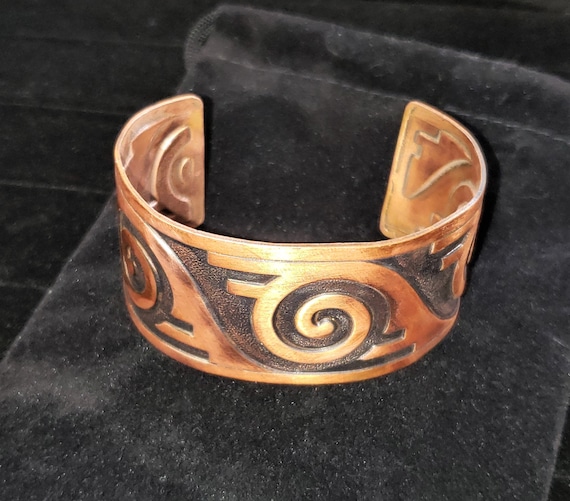 Solid Copper Cuff With Aztec Design - image 1