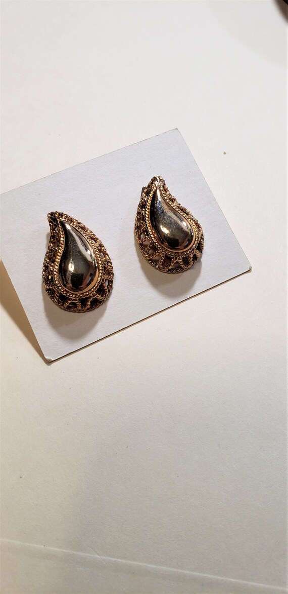 Gold Tear Drop Earrings - image 2