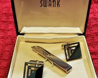 Vintage jaren 1960 Swank geometrische vierkante goudkleurige manchetknopen ondertekend