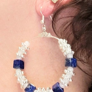 Lapiz Lazuli Cubes With Silver Bead Spinners and Czech Glass Beads Earrings