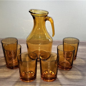 Vintage Italian Pee Dee Amber Glass Pitcher And Glasses Set - Bin - 4