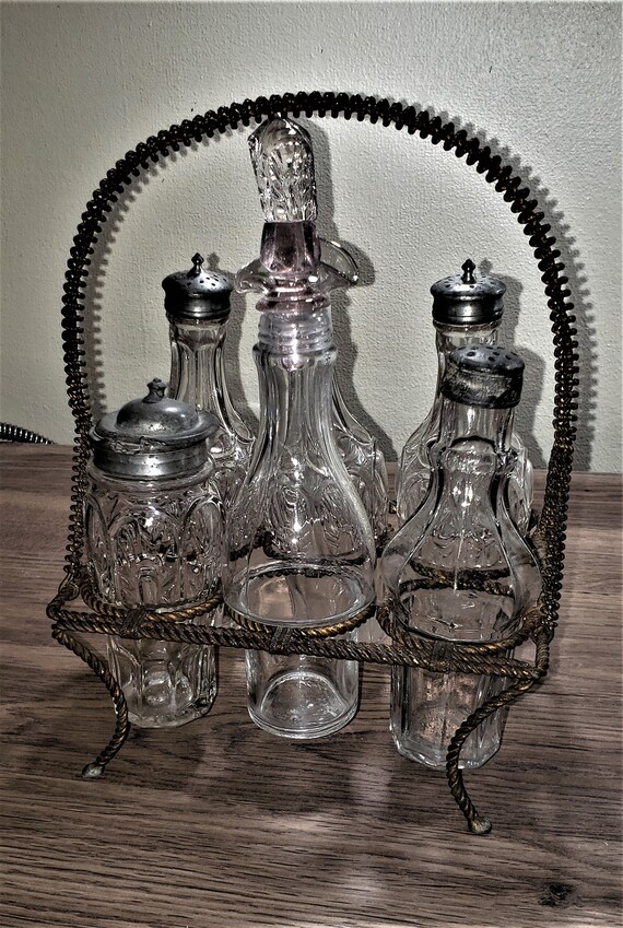Vintage Victorian Condiment Set With Wire Caddy - Etsy Hong Kong