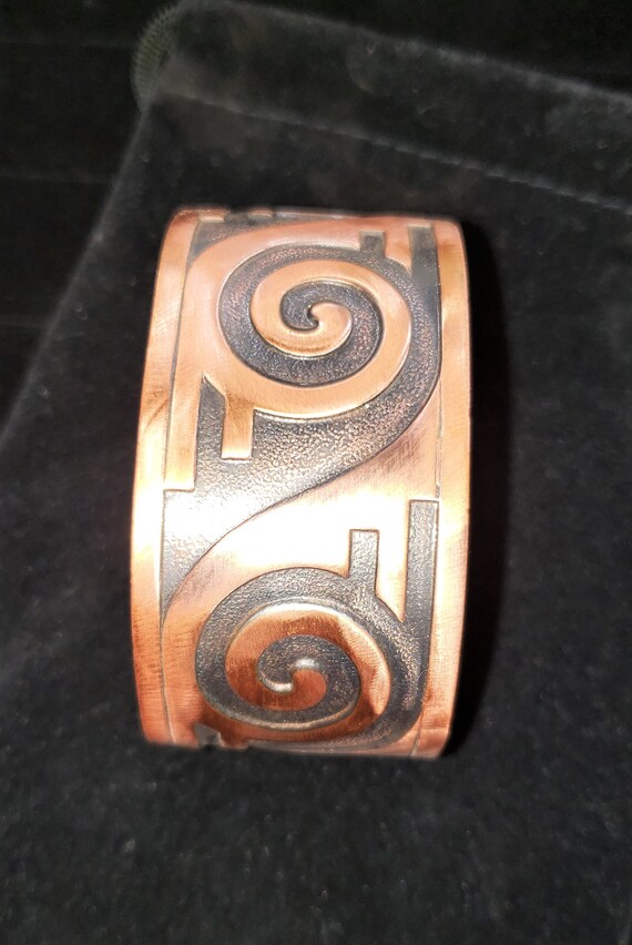 Solid Copper Cuff With Aztec Design - image 2
