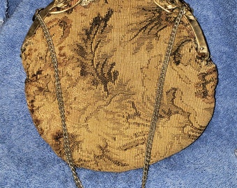 sac de tapisserie allemand vintage à fermeture à pression en argent avec détails en métal argenté sur la fermeture