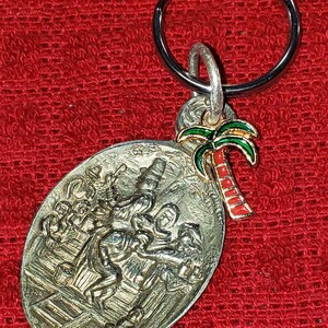 Ellis Island Collectors Spoon Bowl Key Ring With Palm Tree Charm