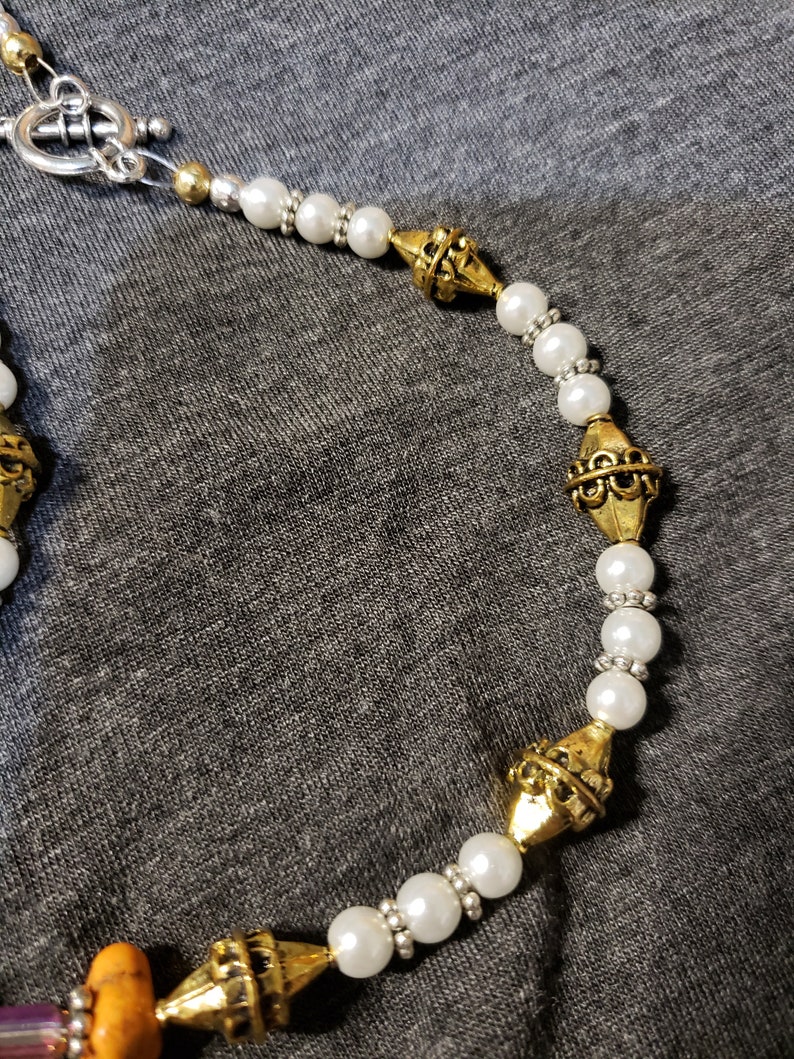 Turquoise and Mustard Howlight and Glass Bead Stations Necklace and Bracelet Set
