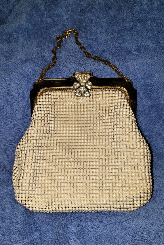 Vintage Whiting And Davis White Beaded Handbag Wit