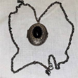 Vintage Pewter Locket With Faux Onyx Stone