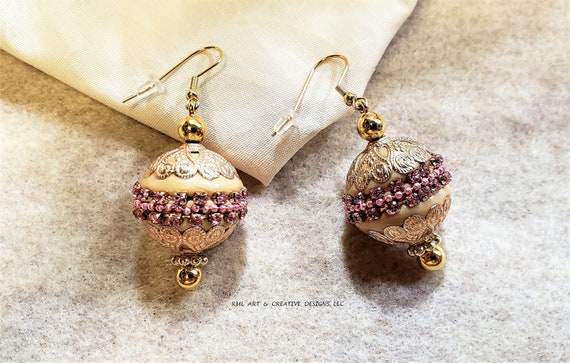 Buy Jeweled Pink and Tan Fancy Ball Earrings Online in India Etsy