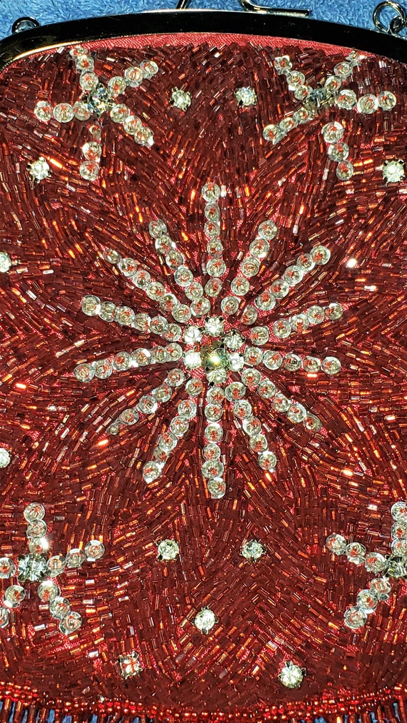 Vintage Red And Silver Beaded And Sequined Fringe… - image 3