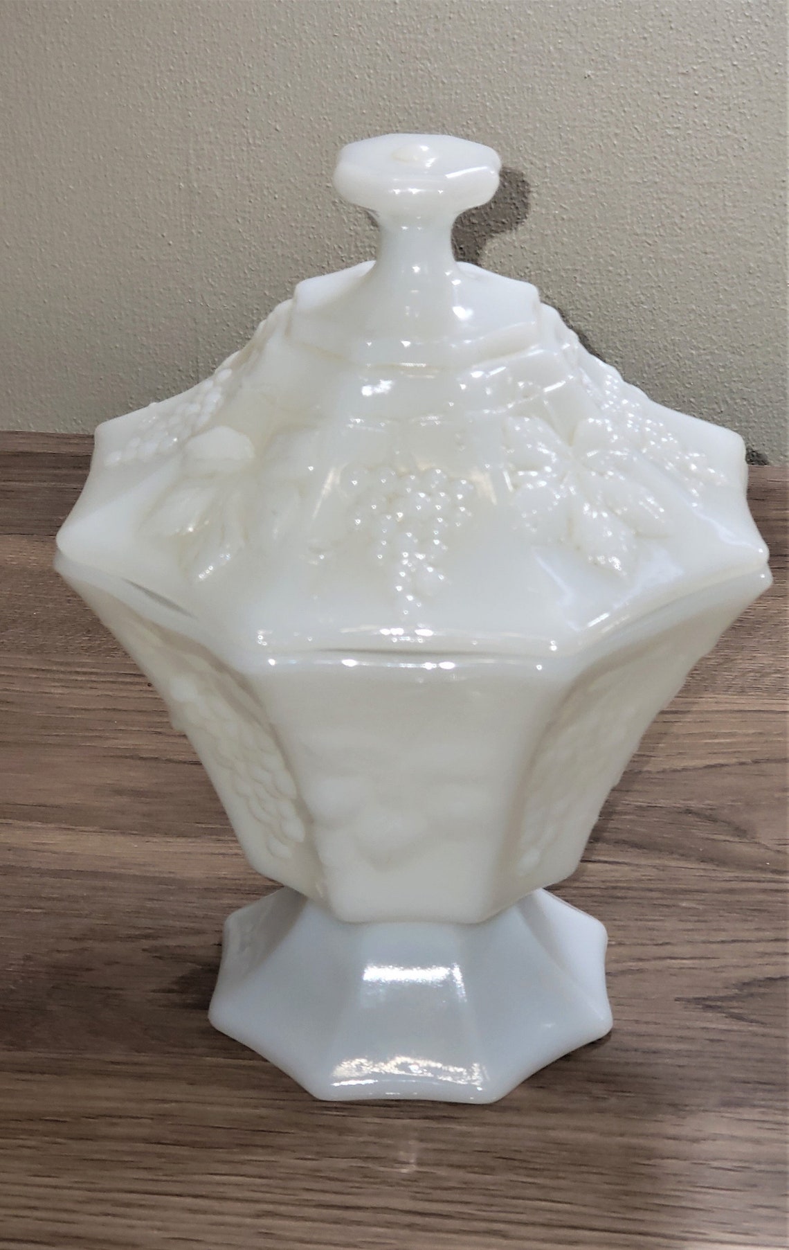 Vintage Milk Glass Grape Pattern Candy Dish Etsy