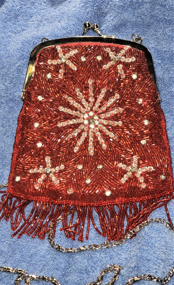 Vintage Red And Silver Beaded And Sequined Fringe… - image 2