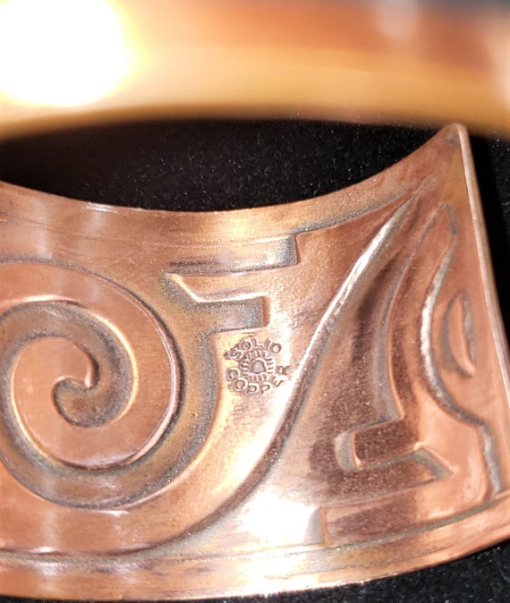 Solid Copper Cuff With Aztec Design - image 3