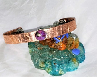 Ribbed Texture Copper Cuff With Purple Mojave Turquoise cabochon