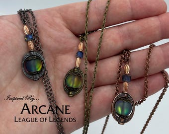 Arcane League of Legends Hextech inspired necklace - Moonstone, Crystal, Copper, Bronze, Gunmetal