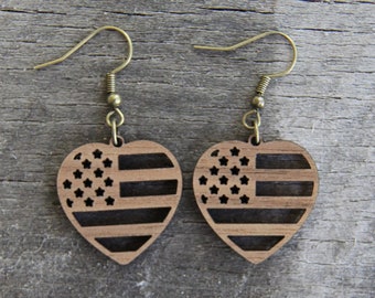 American Flag Wooden Earring