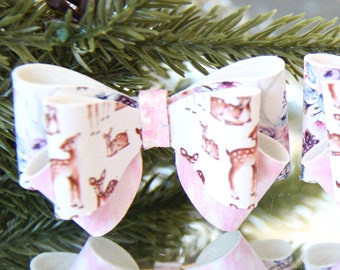 2.5" Pink Winter Deer Floral Print Bow