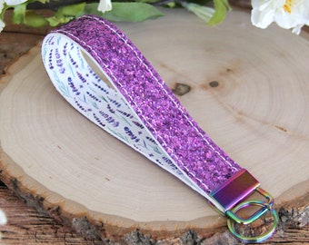 Lavender Floral Double Sided Key Fob Wristlet