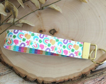 Rainbow Marshmallow Double Sided Key Fob Wristlet