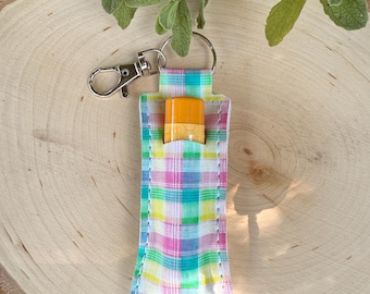 Rainbow Plaid Lip Balm Keychain
